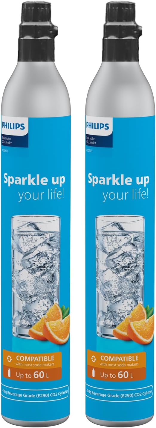 CO2 Canisters for Soda Maker, Philips 60L Threaded Refill Co2 Cylinder for Carbonated Water Machine, Compatible with All Screw-In Sparkling Water Maker, Refillable Co2 Cartridges