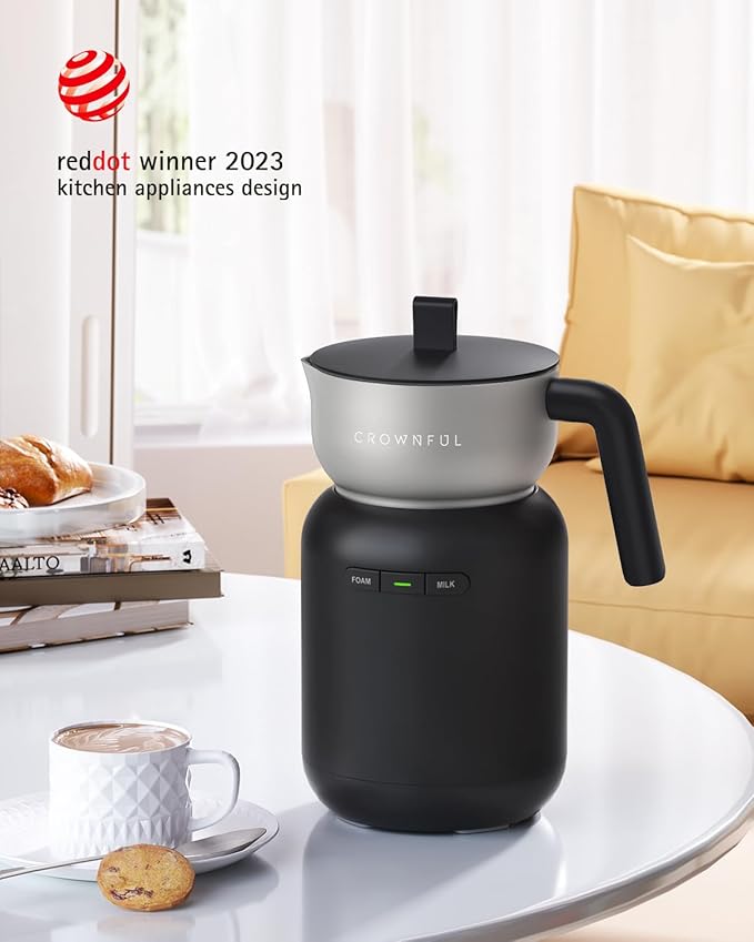CROWNFUL Milk Frother, Electric 5-in-1 Milk Frother and Steamer with Temperature Control, Dishwasher Safe, Auto Shut-Off Frother
