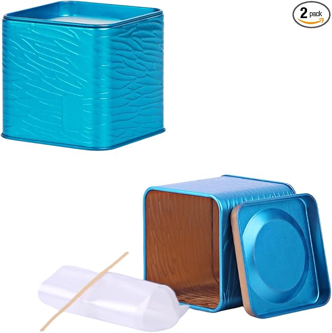 HAN SHENG 2 Pcs Decorative Square Tea Tin Tea Storage Containers Loose Tea Storage Coffee Tins Food Storage Container for Tea Coffee Herb Candy Chocolate Sugar Spices (Dark Blue)