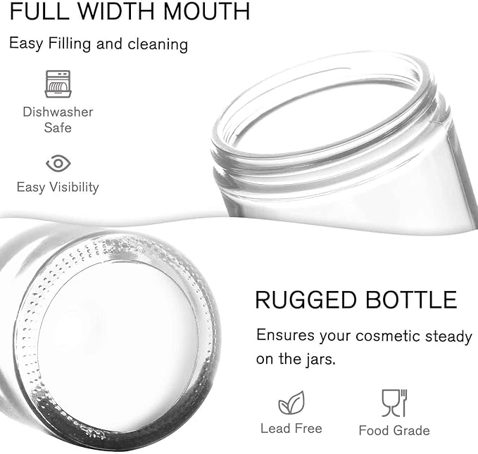 2 oz Small Glass Containers With Lids, Bumobum 48 Pack Clear Cream Jars with Lids, White Labels & Inner Liners, Empty Round Clear Cosmetic Jars for Ointments, Lotions