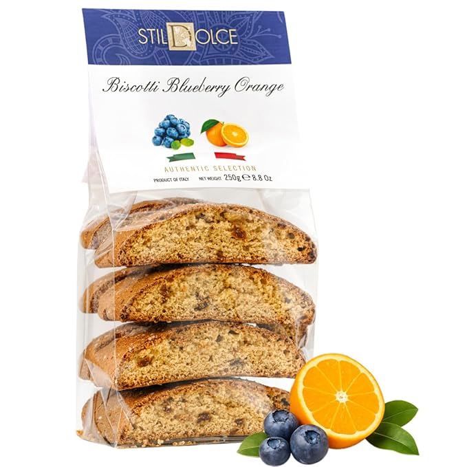 Authentic Italian Semi-Soft Blueberry and Orange Biscotti | Made in Tuscany, Italy | Stildolce Traditional Biscuits, 8.8 Oz