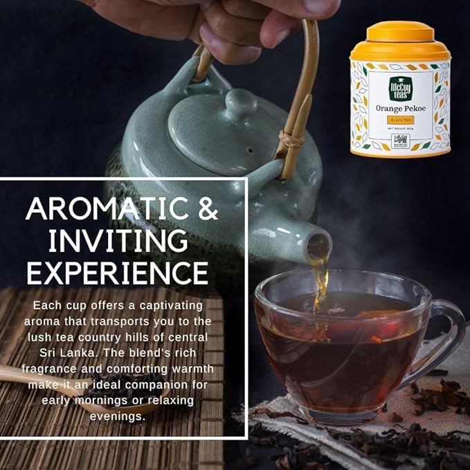 McCoy Teas Orange Pekoe Black Tea Loose Leaf Tea with Rich Smooth and Aromatic Brew Make Hot or Cold Ice and Brews with Premium Tea from Sri Lanka, 100g Can (Pack of 01)