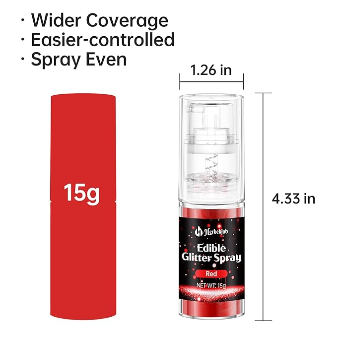 Red Edible Glitter Spray - 15g Edible Red Glitter for Cakes Food Grade Shimmer Powder Cake Spray for Cookie Decorating Chocolate Strawberry