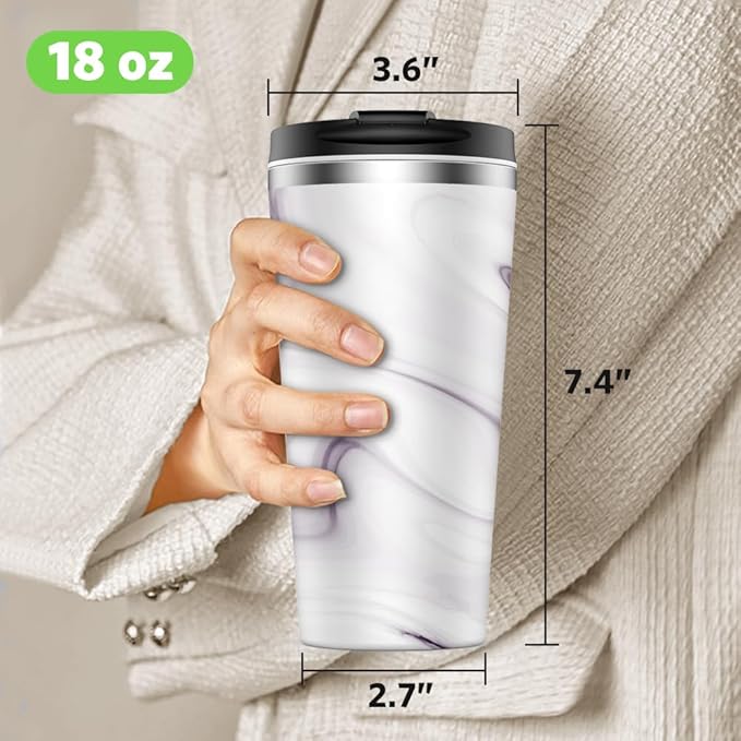 Insulated Coffee Mug with Ceramic Coating, 18oz Travel Mug with Leak-proof Lid, Vacuum Double-wall Tumbler, Stainless Steel Thermal Cup for Tea, Hot Cocoa, Cold Beverage, Ice Drinks