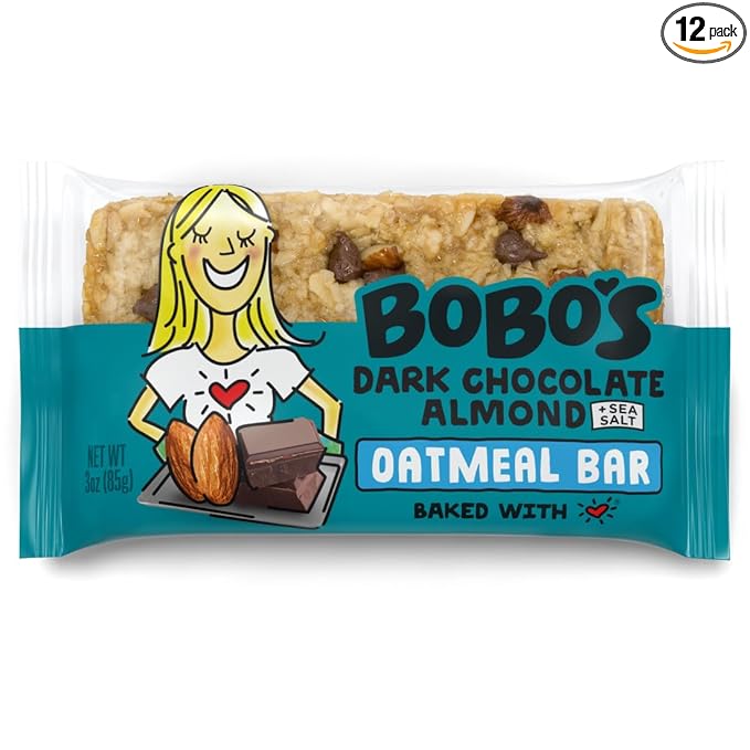 Bobo's Dark Chocolate Almond Sea Salt Oat Bars, Gluten Free, Non-GMO, Whole Grain Oats, Pack of 12 | Snack Bars | On-the-Go | Made with Simple Ingredients