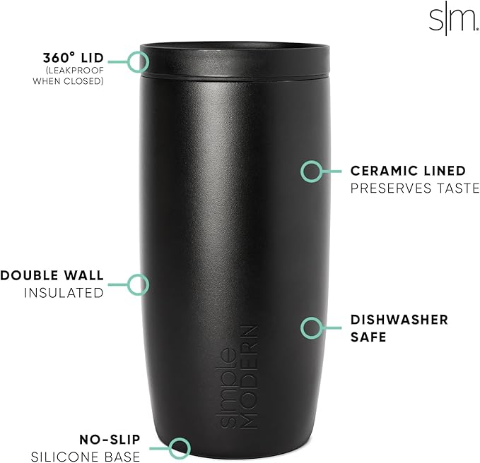 Simple Modern Mother's Day Travel Coffee Mug Tumbler with 360° Lid | Gifts for Her | Ceramic-Lined Insulated Stainless Steel Cold Brew Iced Coffee Cup | Voyager Signature | 16oz | Momma