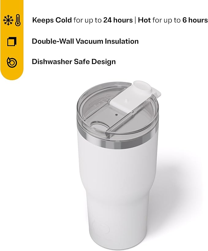 RTIC 30oz Essential Tumbler with Lid, Insulated, Stainless Steel, Metal, Double Wall Vacuum-Insulation, Ceramic Lined, Travel Cup for Iced Coffee, Tea, Hot and Cold Drink, White