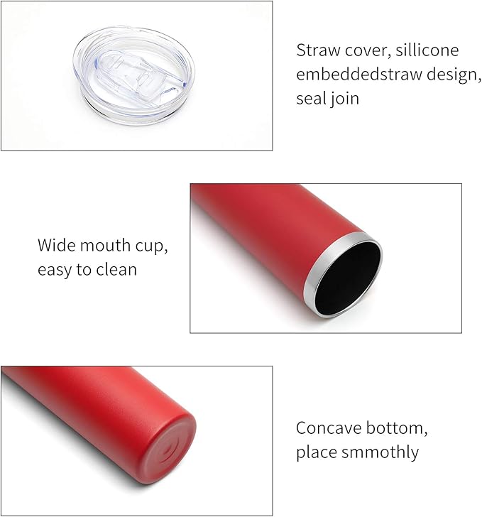HASLE OUTFITTERS 20 oz Skinny Tumblers Bulk Set, Stainless Steel Insulated Slim Tumblers with Lids, Reusable Double Wall Travel Coffee Mugs, Durable Powder Coated Travel Water Cups(Red, 4)