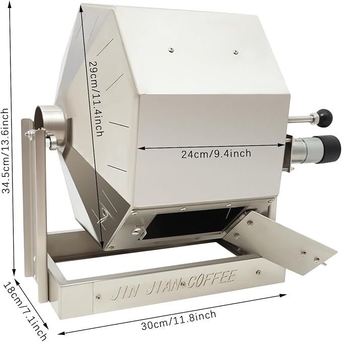 14.5L Coffee Roaster, Stainless Steel Electric Coffee Bean Roaster with Speed Controller 5-45 RPM, 14W Motor, Auto-matic Drum Type Nuts Coffee Bean Baking Machine, Home and Commercial Use Silver