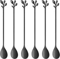 AnSaw 6-Piece Elegant Black Leaf Long Handle Teaspoons - 7.4" Stainless Steel Stir Spoons for Coffee & Tea, Perfect for Mixing & Stirring