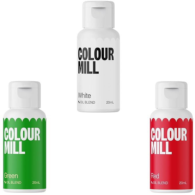 Colour Mill Oil-Based Food Coloring, 20 Milliliter Christmas Set Each of 3 Colors: Red, Green & White
