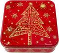Metal Square Festive Christmas Cookie Tin with Lid | Festive Holiday Storage for Candy Snacks Holiday Christmas Party Decor Favor Gift Box RED GOLD JOY SNOWFLAKE