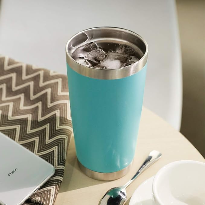 DOMICARE 20oz Stainless Steel Tumbler Bulk with Lid, Double Wall Vacuum Insulated Travel Mug, Powder Coated Coffee Cup, Light Blue, 1 Pack