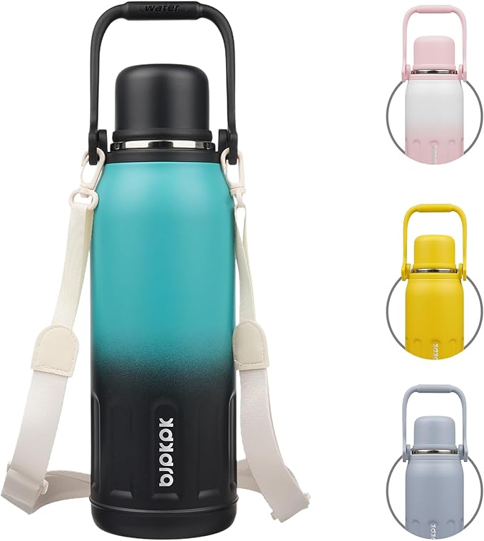 BJPKPK Insulated Thermos Water Bottle with Handle and Lid 50oz BPA Free Stainless Steel Water Bottles For Cold and Hot Beverages,TealBlack