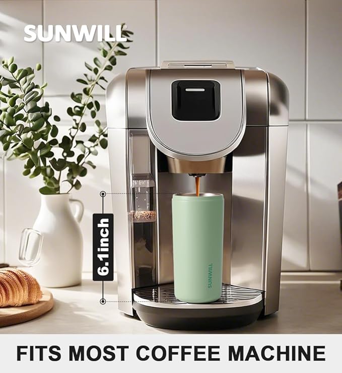 SUNWILL Insulated Coffee Mug with Lid, Leak Proof Tumbler Stainless Steel, 12 oz Travel Cup for Office, Home, Powder Coated Matcha