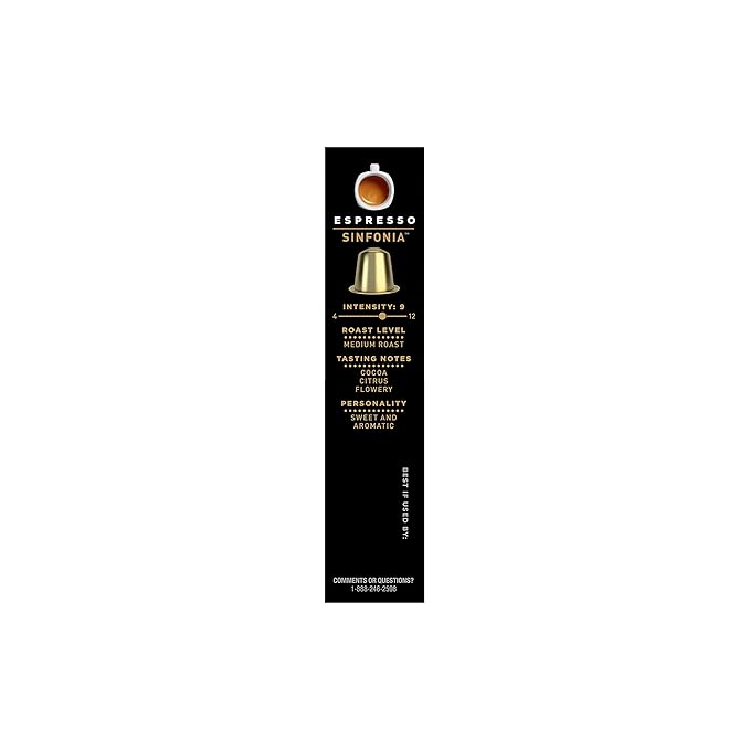 Segafredo Zanetti Espresso Capsules – Aluminum Pods for Nespresso Original Machines – Medium Roast Premium Espresso with a Sweet Aroma – Subtle, Intensity 9 – Sinfonia, 10 Count