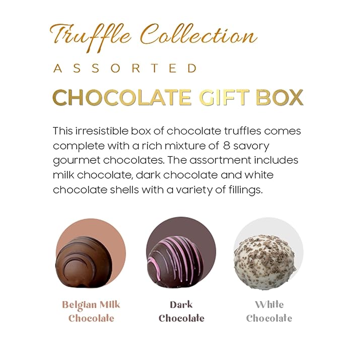 CRAVINGS BY ZOE Gourmet Chocolate Truffle Gift Box | 8 Count | Assorted Gourmet Milk & Dark Chocolate Candy Food Gift Basket Anniversary, Birthday, Get Well, Holiday, Thank You Men Women Mom Her