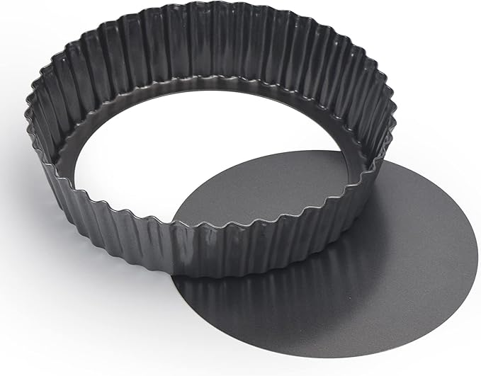 2 Pack Nonstick Tart Pan, Quiche Pan, Carbon Steel Deep-dish Pie Pan with Removable Loose Bottom (10 In)
