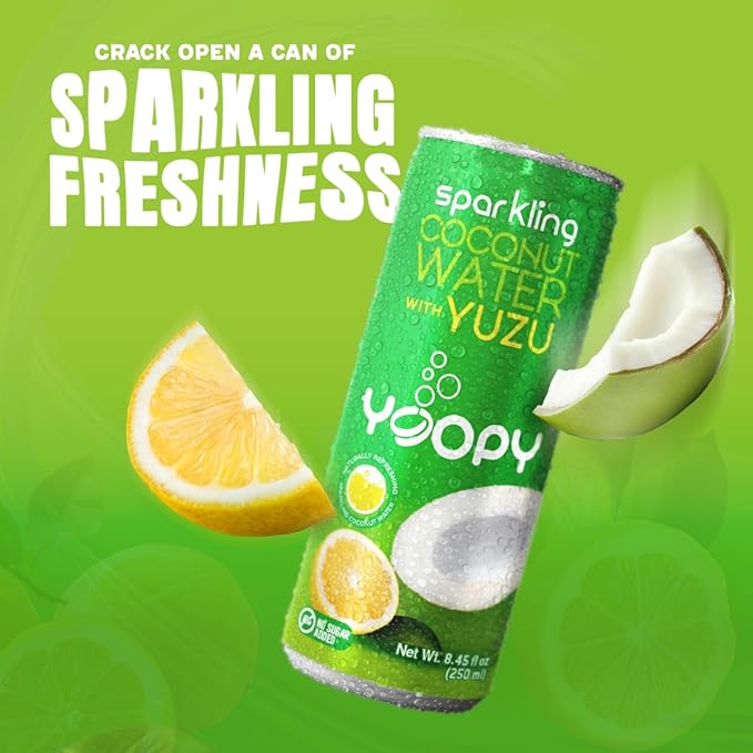 Yoopy Sparkling Coconut Water with Yuzu – 12 Pack (8.45 fl oz Cans) | Refreshing Tropical Sparkling Drink, Low Calorie, Hydrating & Naturally Flavored