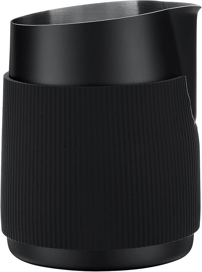 Normcore Handleless Milk Pitcher with Sharp Spout, Espresso Steaming Pitcher, 18/8 Stainless Steel Milk Frothing Jug, Black Non-Stick, 20.3 oz (600 ml)
