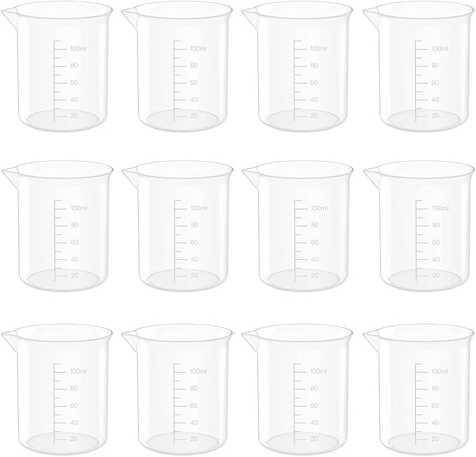 10 Oz Transparent Lab Measuring Cup, 300ml Plastic Beaker Cups, for Science Experiment, Liquid Measuring, 12 Pcs