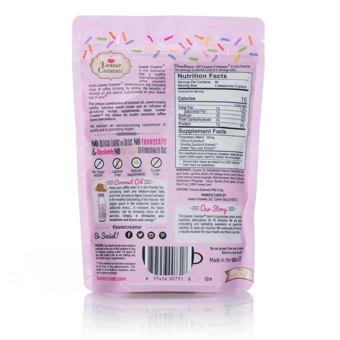 Leaner Creamer Coconut Creamer with Superfood Ingredients – Non-Dairy, Sugar-Free, Keto, Gluten-Free Powdered Coffee Creamer – Birthday Cake – 280g