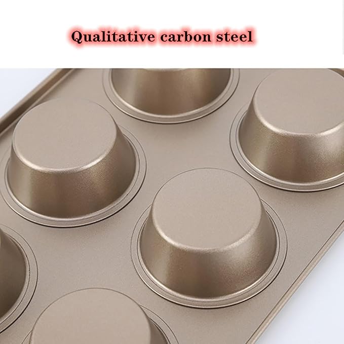 2 Packs Nonstick Round Muffin Baking Pan Tin, 6-Cup Muffin Tin, Cupcake Pans, Cheesecake Pans, Carbon Steel, Gold