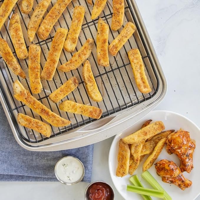 Nordic Ware Oven Crisp Baking Tray 2pc Set Includes Pan and Rack; Natural Aluminum For Air Frying, Crisping, Broiling, Baking