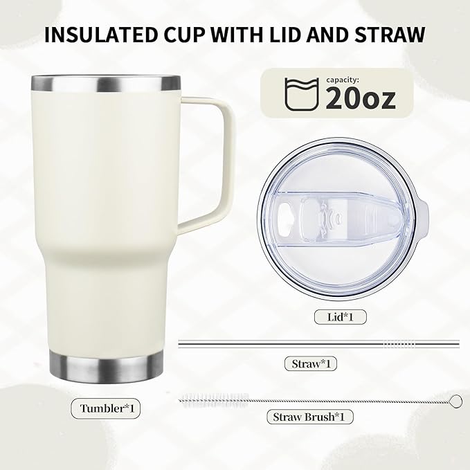 20oz Insulated Tumbler with Handle Stainless Steel Travel Coffee Mug with Lid and Straw Double Wall Vacuum Leak-proof Reusable Thermal Water Cup for Hot and Cold Drinks (Multicolor-7,6 Pack)