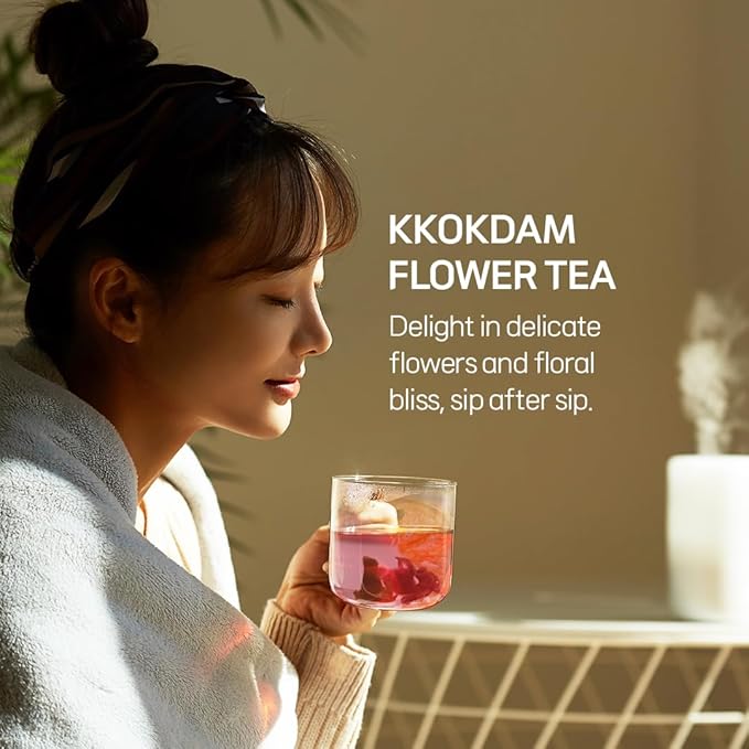 KKOKDAM Korean Tea Gift Set Sampler – 3 Flavor Pink Butterfly Tea Bag Sampler – Elegant Box for Tea Lovers - Perfect as Korean Gifts for Women