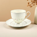 TATSUMI Interglio Embossed Bone China Tea Cup and Saucer Set, 3 Pieces Vintage Style Coffee Cup & Saucer Set For Women Wedding Gift (Starlight Pink, 1 set)