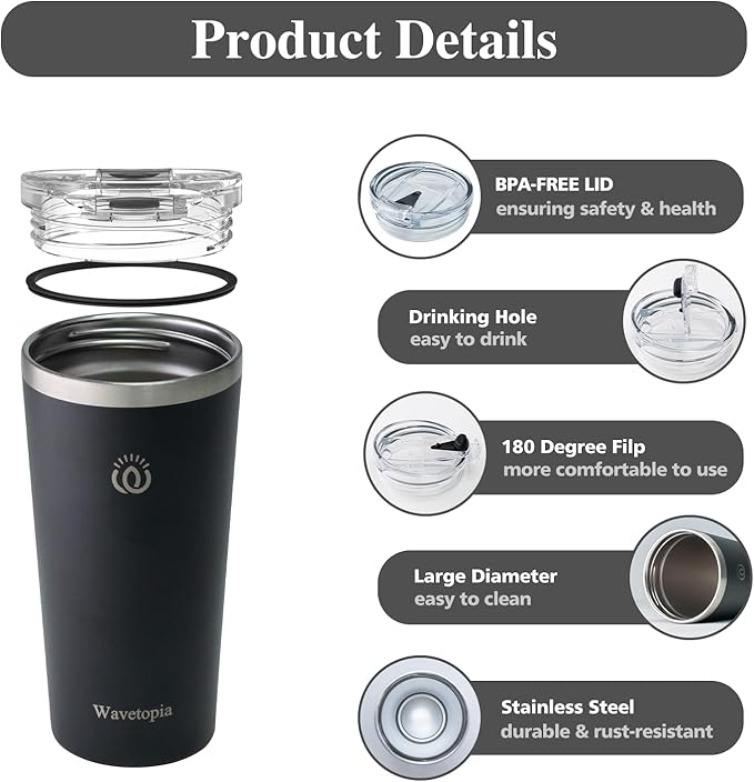 Insulated Coffee Mug with Lid, Reusable Stainless Steel Travel Coffee Cup, 16 Oz Double Wall Vacuum Spill Proof Tumbler Cups for Men and Women Hot & Cold Drinks（Forest）