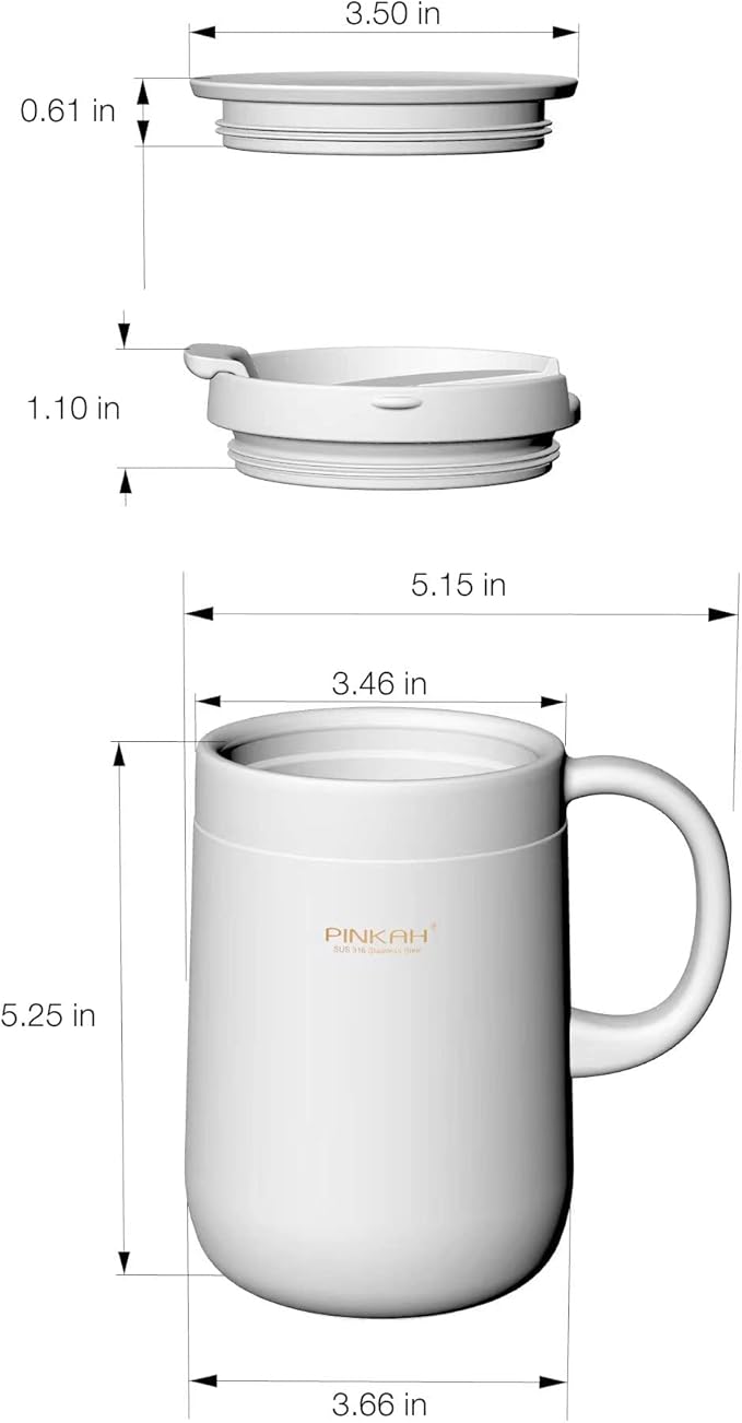 Stainless Steel Coffee Mug with Lid and Handle, Double Wall Vacuum Insulated Cup, 16oz, Pink
