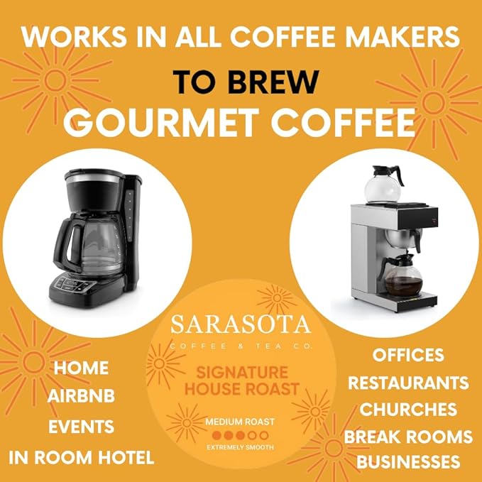 Sarasota Coffee Ground Packets | Gourmet Medium Roast Bulk Coffee Packs | Breakfast Blend | Low Acid Mold Free Singles Individual Pouches for 12 Cup Coffee Maker | 2.5 Ounce Bags, 36 Count