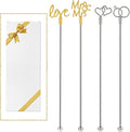 4Pcs Cocktail Stirrers Swizzle Sticks Stainless Steel 7.3" Coffee Stir Sticks with Gold Mr & Mrs,LOVE Shape, for Mixing Cocktail Metal Stir Sticks for Coffee Bar