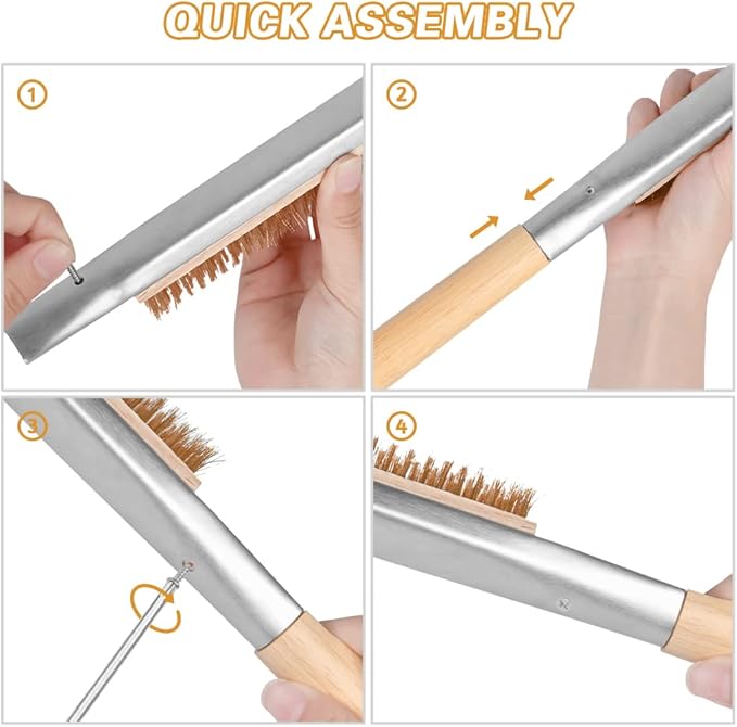 Pizza Oven Brush, 21" Brush and Stainless Steel Scraper for Pizza Stone, BBQ Grill Cleaning Brush Non Scratch Heat Proof Brass Bristles with Screwdriver, Outdoor Pizza Oven and Accessories