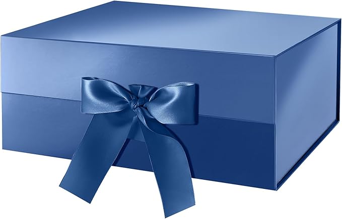 HAPPY POTATO Gift Box with Lid and Ribbon 9x6.5x3.8 Inches, Groomsman Proposal Box, Magnetic Blue Gift Box for Presents (Glossy Blue)