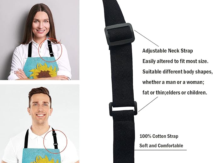 Apron, Oil Painting Sunflower Unisex Kitchen Bib with Adjustable Neck for Cooking Gardening,Adult Size