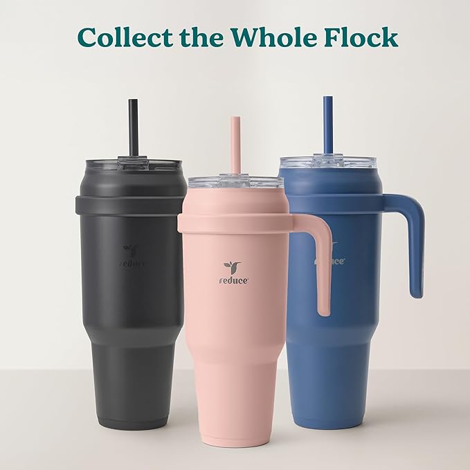 Reduce 50 oz Stainless Steel Tumbler with Handle - Dual-Wall Vacuum Insulated Travel Mug, Sweat-Proof Lid & Reusable Straw - Keeps Drinks Cold for 24 Hrs, Fits Cupholders, Dishwasher Safe - Crisp Mint