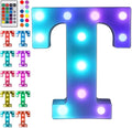 Foaky Colorful LED Letter Lights with Remote,Marquee Light Up Letters Sign for Night Light Wedding/Birthday Party Battery Powered Christmas Lamp Home Bar Decoration(T)