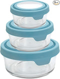 Anchor Hocking TrueSeal Round Glass Food Storage Containers with Airtight Lids, Mineral Blue, 6 Piece Set (3 Containers with Lids)