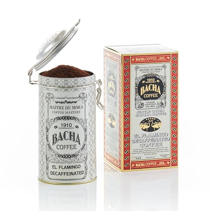Bacha Coffee | El Flamingo Single Origin Decaffeinated Coffee, Autograph Collection, 100% Arabica Specialty Coffee, Ground Beans, Medium Dark Roast, 250g & 100% Natural Wood Fibre Paper Filters