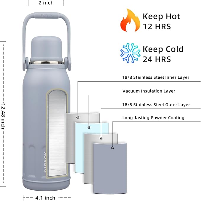 BJPKPK Insulated Thermos Water Bottle with Handle and Lid 50oz BPA Free Stainless Steel Water Bottles for Cold and Hot Beverages,Blue Haze