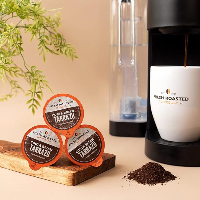 Fresh Roasted Coffee, Costa Rica Tarrazu, Medium Roast, 72 Pods for K Cup Brewers