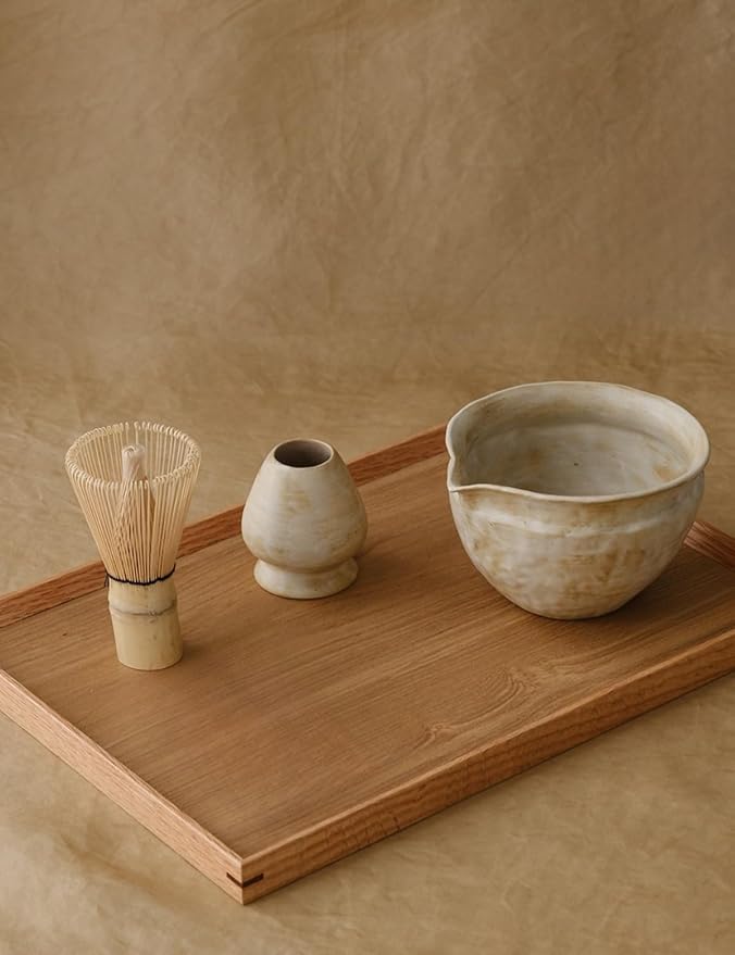 6-pcs Japanese Matcha Whisk Set with Handmade Wabi-Sabi Ceramic Bowl(Chawan),Bamboo Chasen, Whisk Holder, Scoop, Sifter & Tea Towel,Matcha Ceremony Kit,(Cheese-Colored)