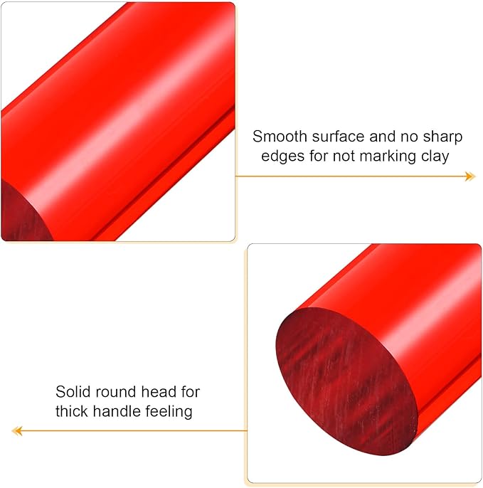 HARFINGTON Acrylic Clay Roller 6 Inch x 1 Inch Solid Non-Stick Plastic Round Tube Roller Polymer Clay Rod Fondant Rolling Pin for Shaping, Sculpting, Modeling DIY Crafts, Red