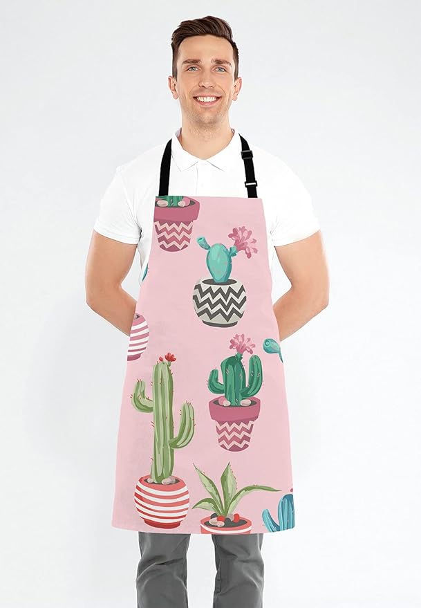 Cactus Bib Apron with Adjustable Neck for Men Women,Suitable for Home Kitchen Cooking Waitress Chef Grill Bistro Baking Apron