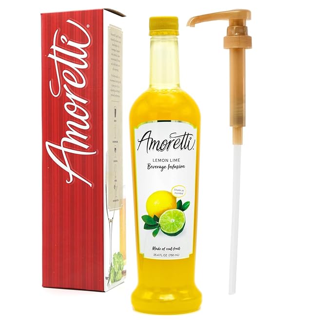 Amoretti - Lemon Lime Beverage Infusion - Drink Mix & Water Enhancer with Pump for Flavoring Cocktails, Waters, Teas, and other Beverages, Preservative Free