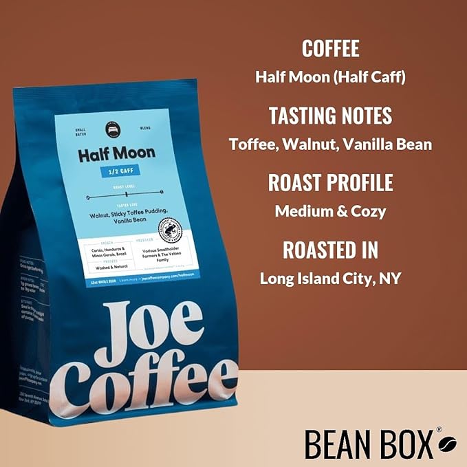 Half Moon Half Caff - Roasted by Joe Coffee Company - Whole Bean Coffee - 12 Ounce Bag