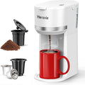 Mini Single Serve Coffee Maker for K Cup and Ground Coffee, Fast Brew One Cup Coffee Machine with Descaling Reminder and Water Window, 6 to 12 oz. Brew Sizes, White